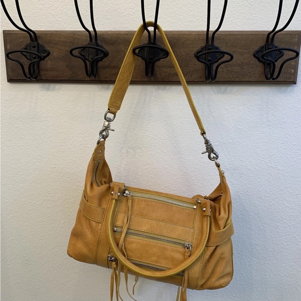 Botkier Venice Yellow Leather Shoulder Bag Satchel with Tassels Moto EUC
